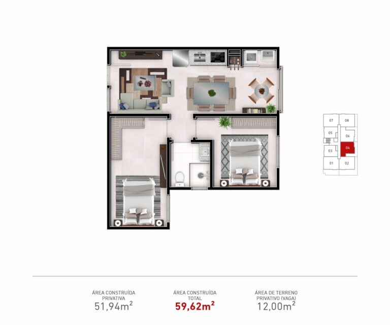 Apto. Tipo 04  |  02 Dorm.  |  Aptos. 204, 304 e 404