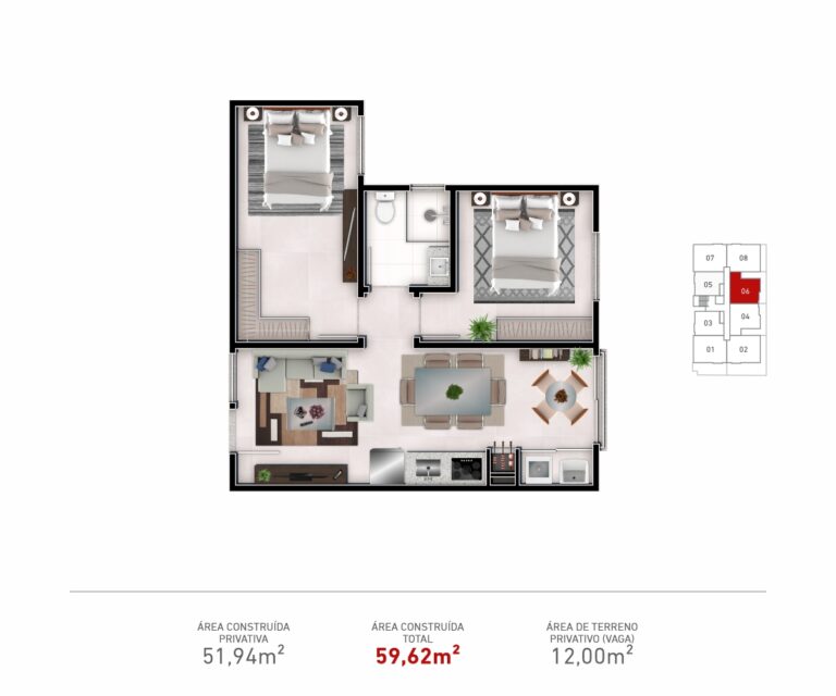 Apto. Tipo 06  |  02 Dorm.  |  Aptos. 206, 306 e 406